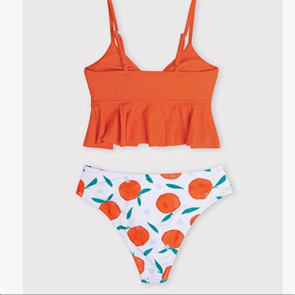 Women’s Cupshe orange mid rise ruffle twist hollow out tankini M - Picture 5 of 5
